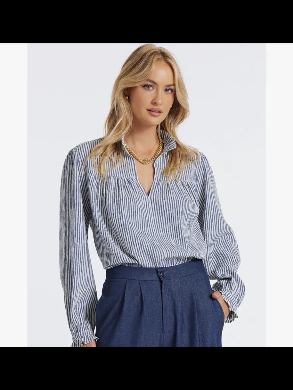 bishop + young Blue & White Striped V-Neck Top